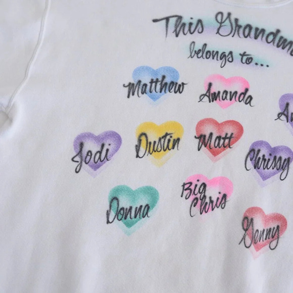 Vintage Lee Heavyweight White Grandma Colourful Hearts Crewneck Sweater M - Picture 9 of 12